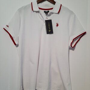 U.S. POLO ASSN. XXL WHITE POLO SHIRT -RED TRIM COLLAR & SLEEVES LOGO ON CHEST